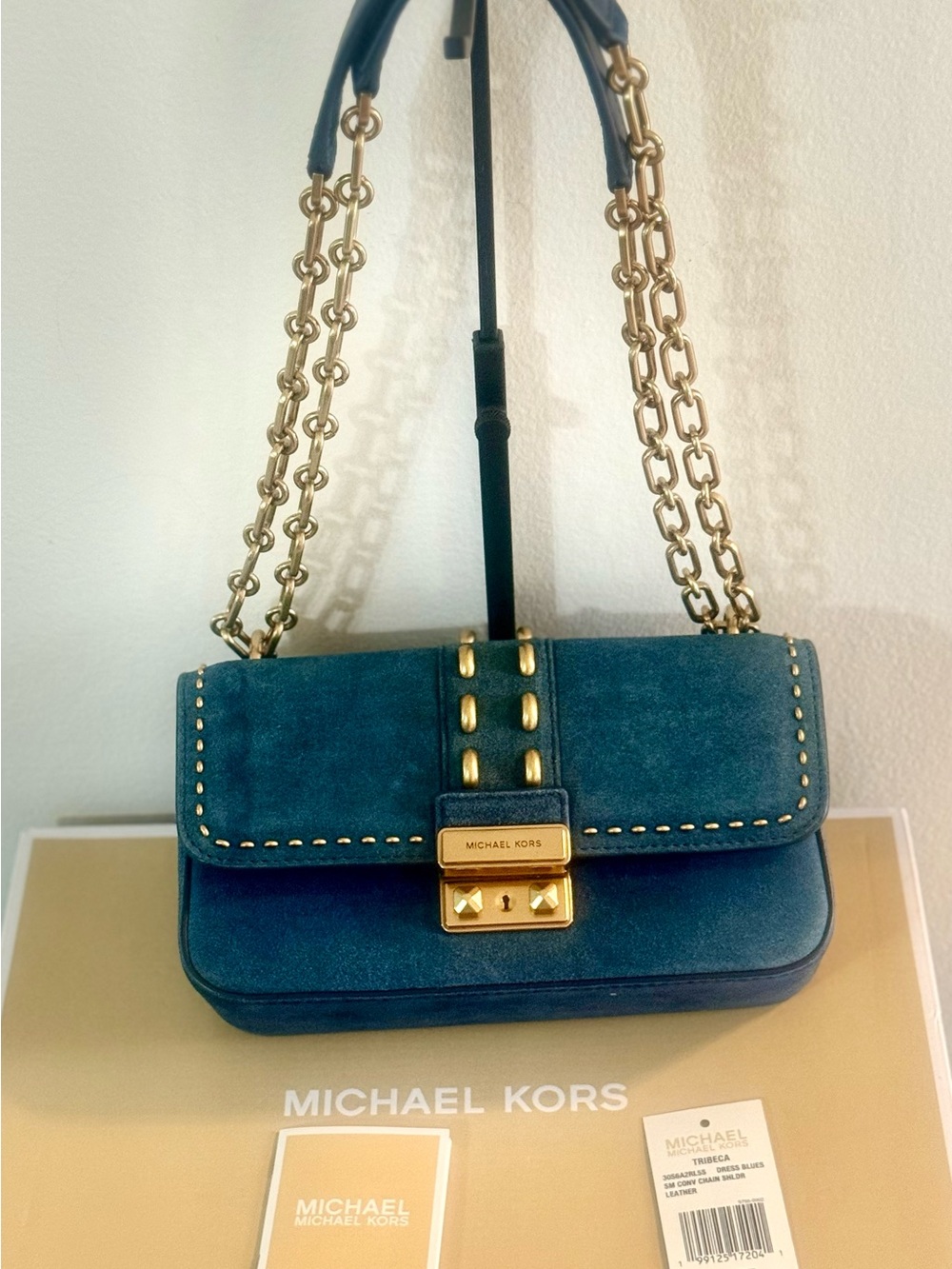 Michael Kors Tribeca Small Convertible Chain Shoulder Bag – Dress Blue (NWT)